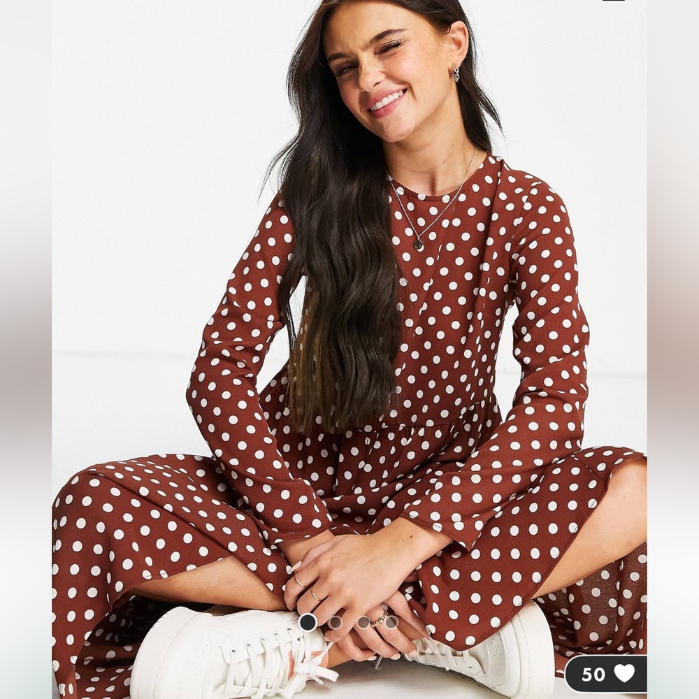 ASOS design polka dot dress rust dress